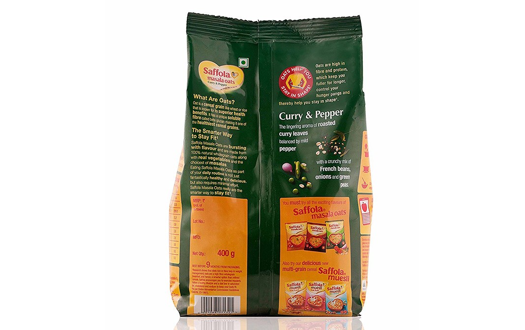 Saffola Masala Oats Curry & Pepper   Pack  400 grams